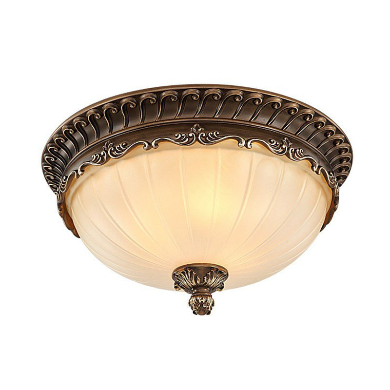 Classic Brown Ribbed Glass Dome Flush Mount Lighting Fixture - 3 Heads - Ideal for Bedroom