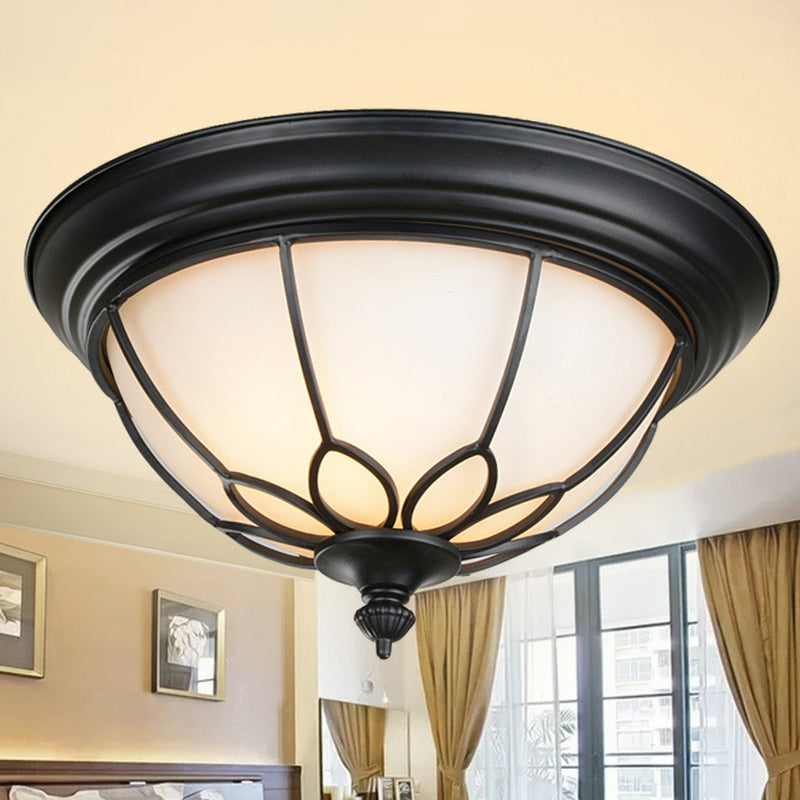 Retro Floral Iron Flush Mount Ceiling Light with Opal Glass Shade - Set of 2