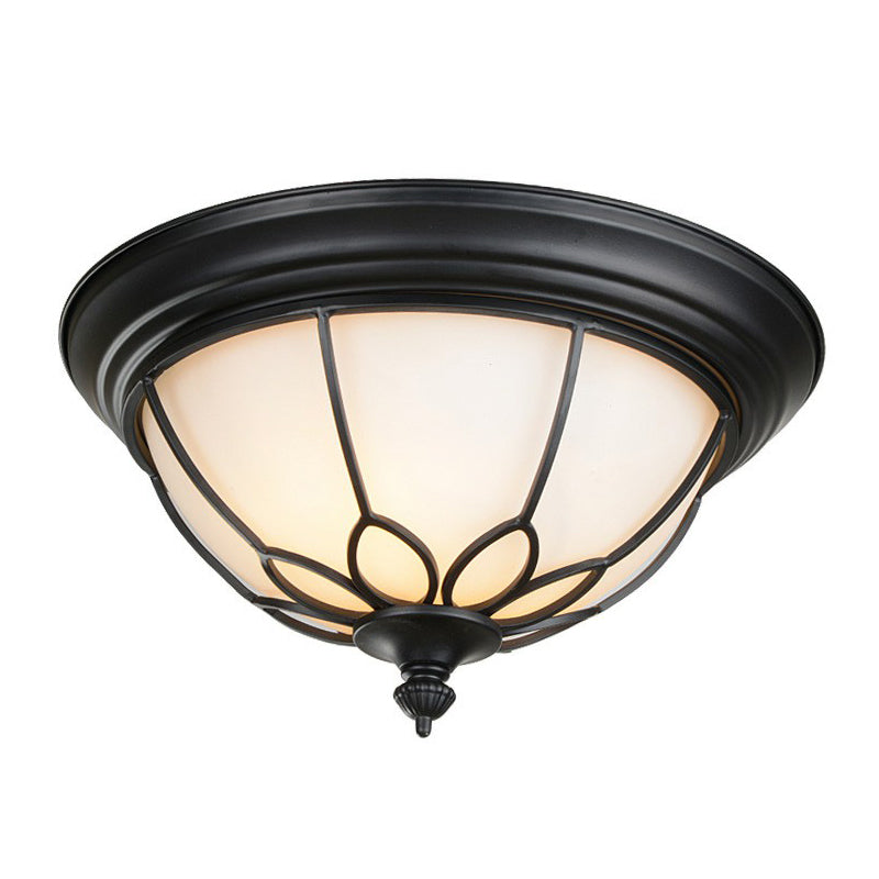 Retro Floral Iron Flush Mount Ceiling Light with Opal Glass Shade - Set of 2