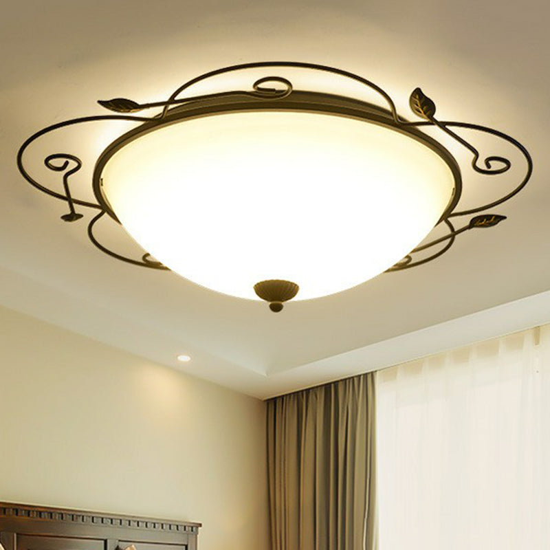 Luminaire encastré à LED en forme de fleur avec abat-jour en verre opale - Luminaire de chambre marron classique