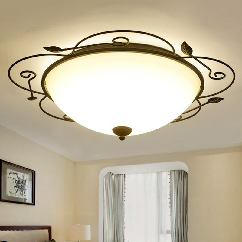 Luminaire encastré à LED en forme de fleur avec abat-jour en verre opale - Luminaire de chambre marron classique