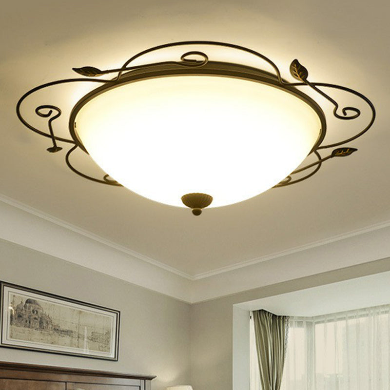 Luminaire encastré à LED en forme de fleur avec abat-jour en verre opale - Luminaire de chambre marron classique