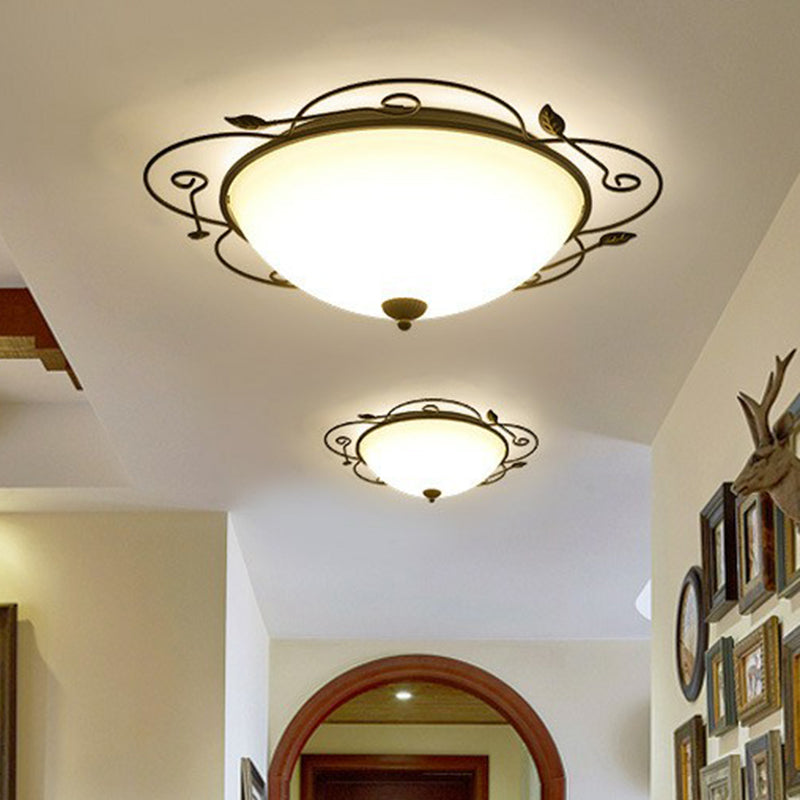 Luminaire encastré à LED en forme de fleur avec abat-jour en verre opale - Luminaire de chambre marron classique