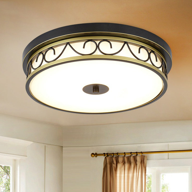 Brown Cream Glass LED Flush Mount Ceiling Light for Traditional Bedroom