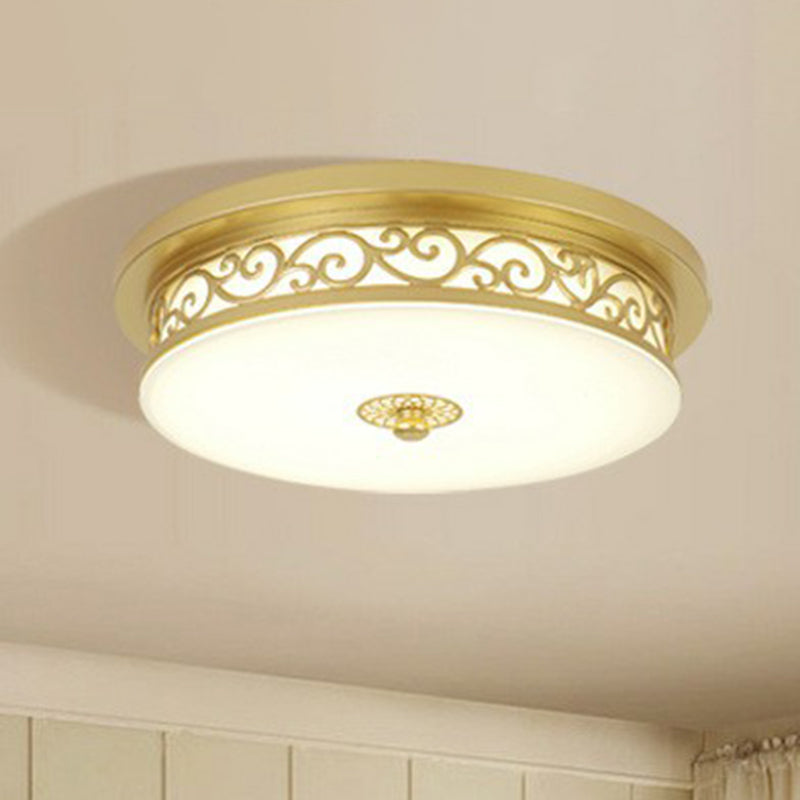 Vintage Frosted Glass Drum LED Ceiling Light - Flush Mount for Living Room