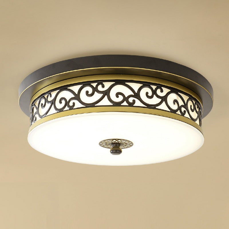 Vintage Frosted Glass Drum LED Ceiling Light - Flush Mount for Living Room