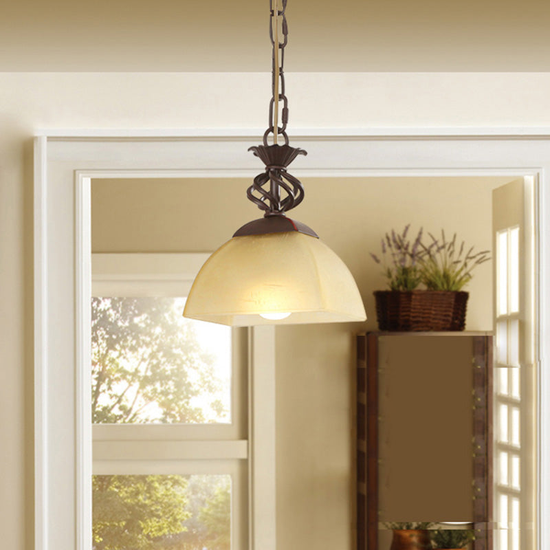 Vintage Brown Glass Pendant Light With Single-Bulb In Bowl Shape
