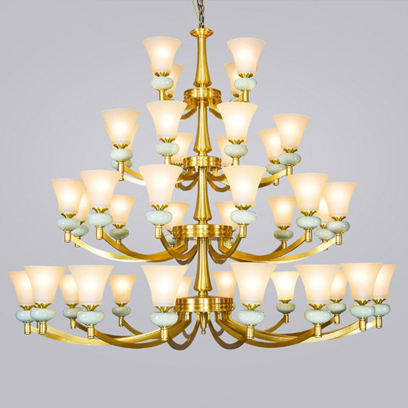 Vintage Frosted Glass Chandelier Pendant Light - Gold Accent For Living Room 40 /