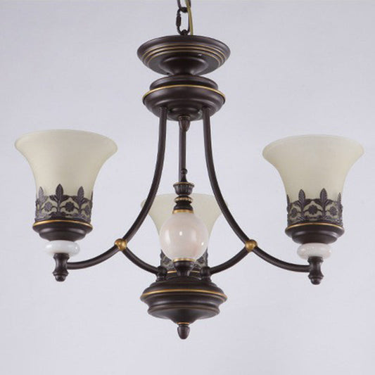 Vintage Brown Glass Pendant Chandelier - Flared Shade Living Room Light Fixture 3 / Up