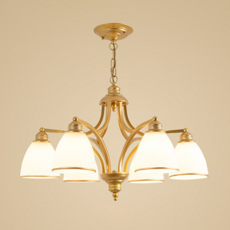 Vintage Frosted Glass Chandelier Pendant Light For Living Room Decor 6 / Gold Down