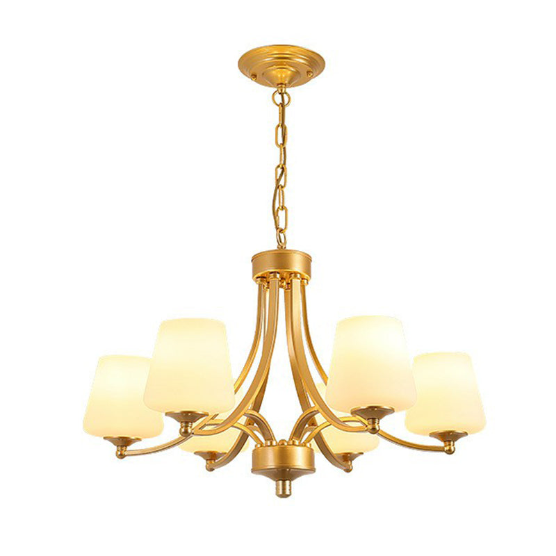 Rustic Living Room Chandelier With Tapered White Frost Glass Shade