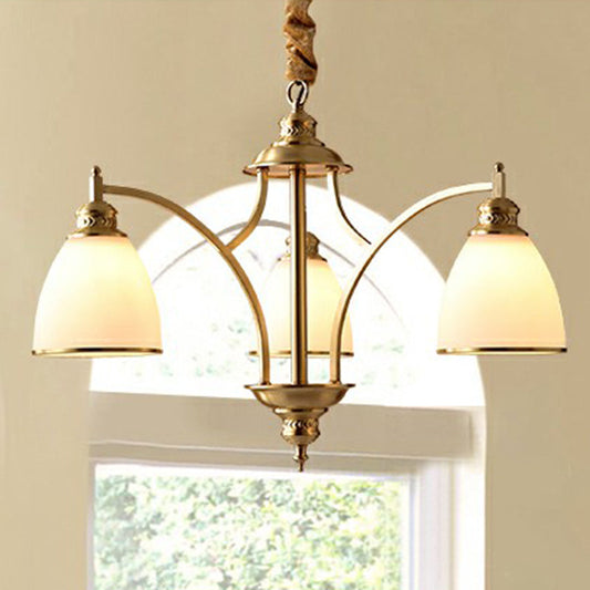 Golden Bell Chandelier: Classic Cream Glass Pendant Light For Living Room 3 / Gold