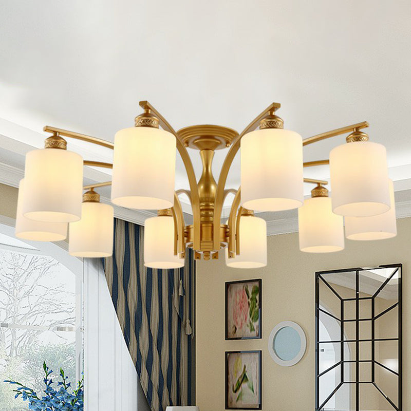 Plafonnier en forme de branche métallique vintage avec abat-jour en verre crème - Parfait pour un lustre de salon