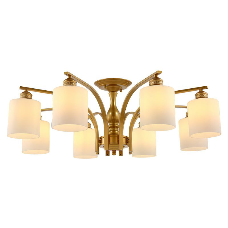 Plafonnier en forme de branche métallique vintage avec abat-jour en verre crème - Parfait pour un lustre de salon