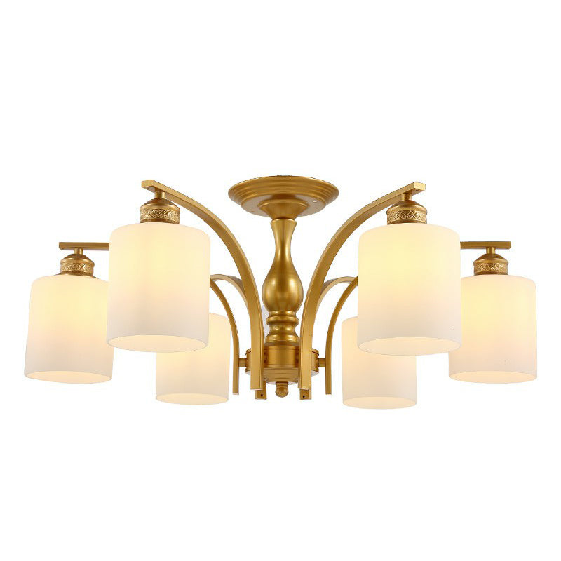 Plafonnier en forme de branche métallique vintage avec abat-jour en verre crème - Parfait pour un lustre de salon