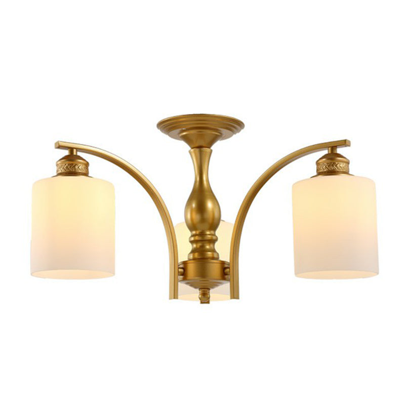 Plafonnier en forme de branche métallique vintage avec abat-jour en verre crème - Parfait pour un lustre de salon