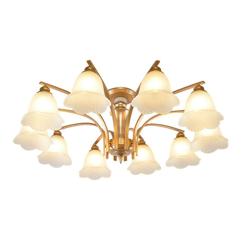Plafonnier en forme de branche métallique vintage avec abat-jour en verre crème - Parfait pour un lustre de salon