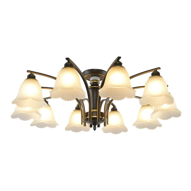 Plafonnier en forme de branche métallique vintage avec abat-jour en verre crème - Parfait pour un lustre de salon