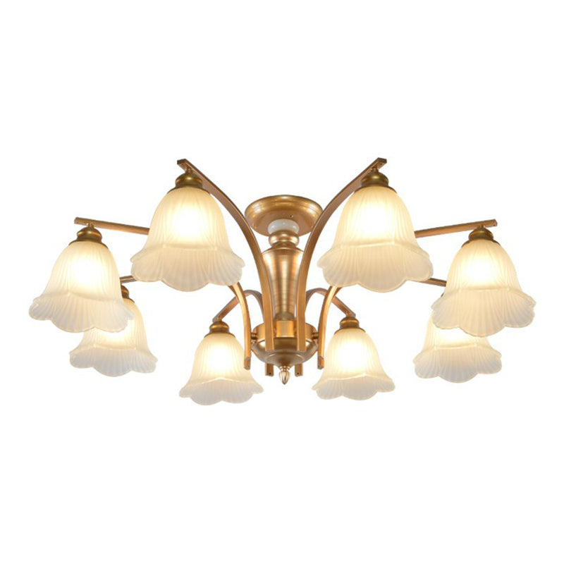 Plafonnier en forme de branche métallique vintage avec abat-jour en verre crème - Parfait pour un lustre de salon