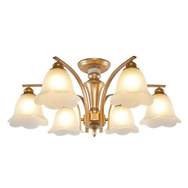 Plafonnier en forme de branche métallique vintage avec abat-jour en verre crème - Parfait pour un lustre de salon