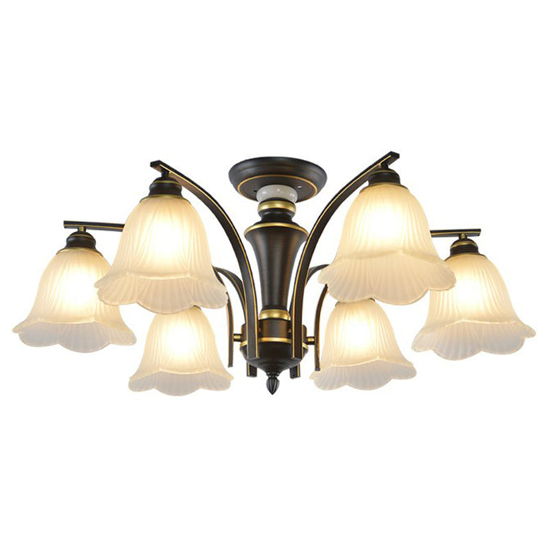 Plafonnier en forme de branche métallique vintage avec abat-jour en verre crème - Parfait pour un lustre de salon