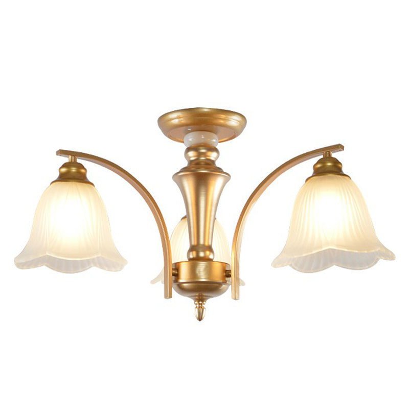 Plafonnier en forme de branche métallique vintage avec abat-jour en verre crème - Parfait pour un lustre de salon