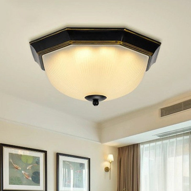 Ribbed Frosted Glass Flush Mount Ceiling Light - Retro Living Room LED Lighting