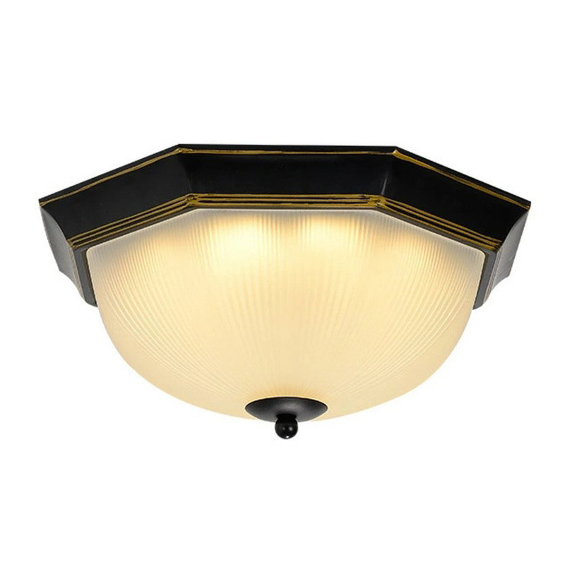 Ribbed Frosted Glass Flush Mount Ceiling Light - Retro Living Room LED Lighting