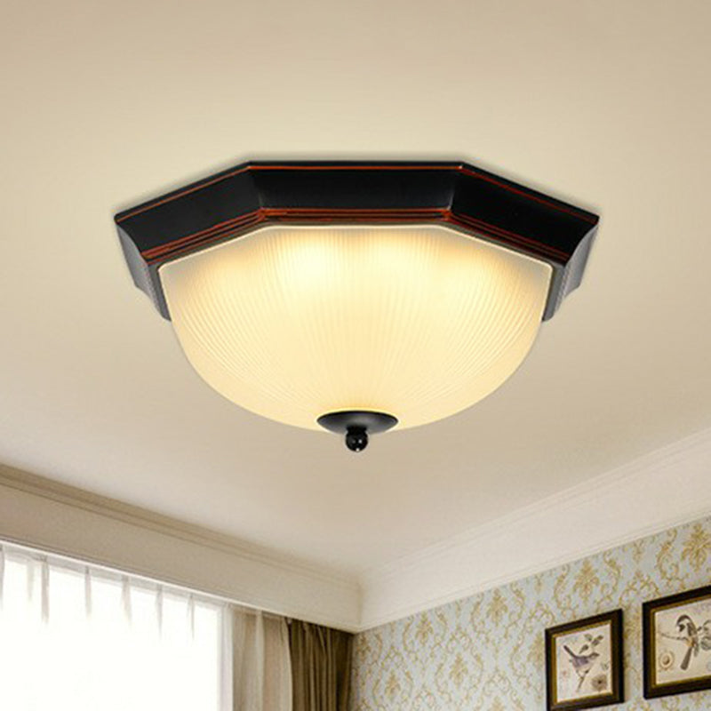 Ribbed Frosted Glass Flush Mount Ceiling Light - Retro Living Room Led Lighting Black-Red / Small
