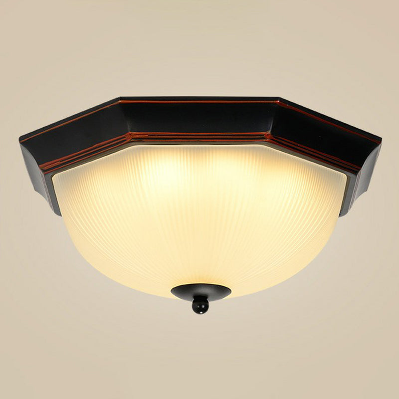 Ribbed Frosted Glass Flush Mount Ceiling Light - Retro Living Room LED Lighting