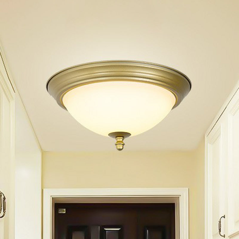 Rustic LED Flush Light with Frosted Glass Bowl Shade for Bedroom Ceiling
