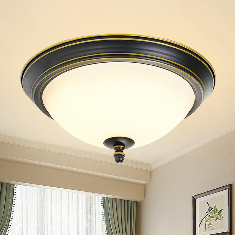 Rustic LED Flush Light with Frosted Glass Bowl Shade for Bedroom Ceiling