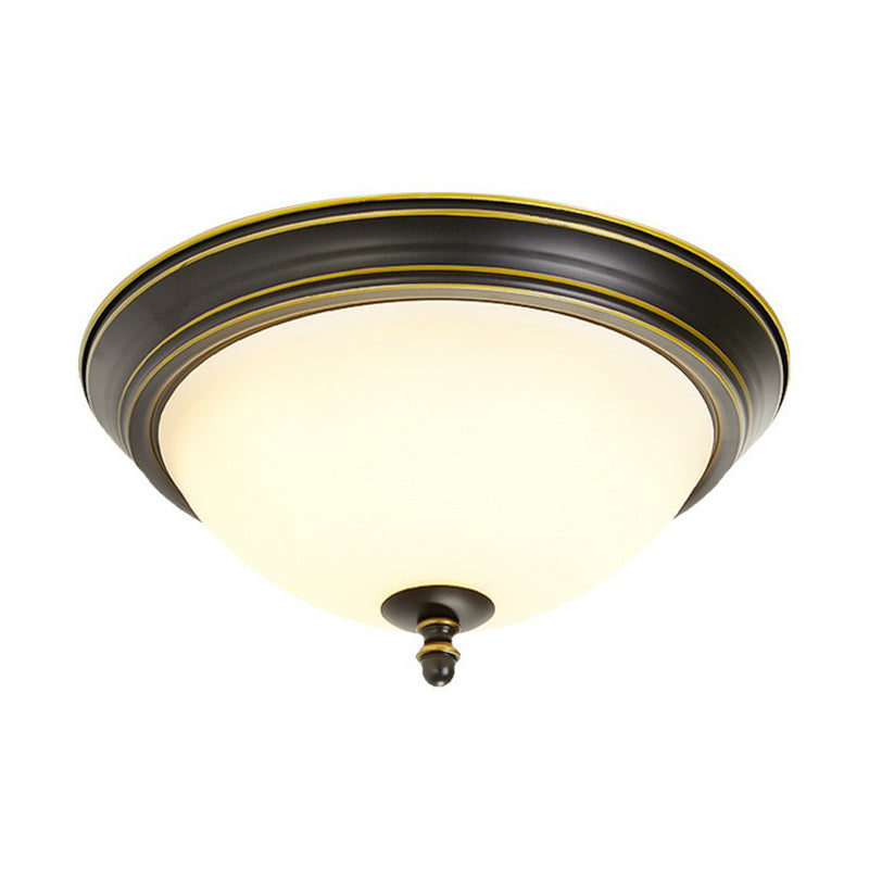 Rustic Led Flush Light With Frosted Glass Bowl Shade For Bedroom Ceiling