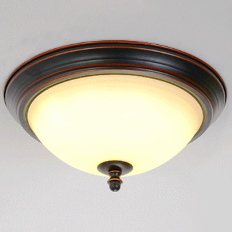 Rustic Led Flush Light With Frosted Glass Bowl Shade For Bedroom Ceiling Red-Black / 10 Warm