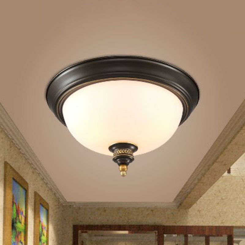 Black Inverted Dome Glass Flush Mount Lighting with 3 Classic Heads for Bedroom Fixture