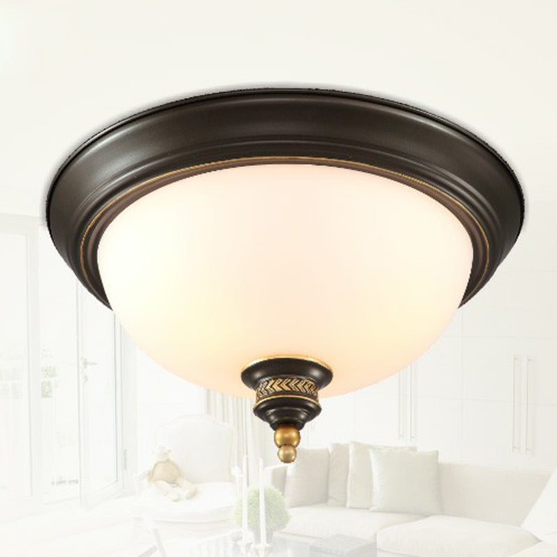 Black Inverted Dome Glass Flush Mount Lighting with 3 Classic Heads for Bedroom Fixture