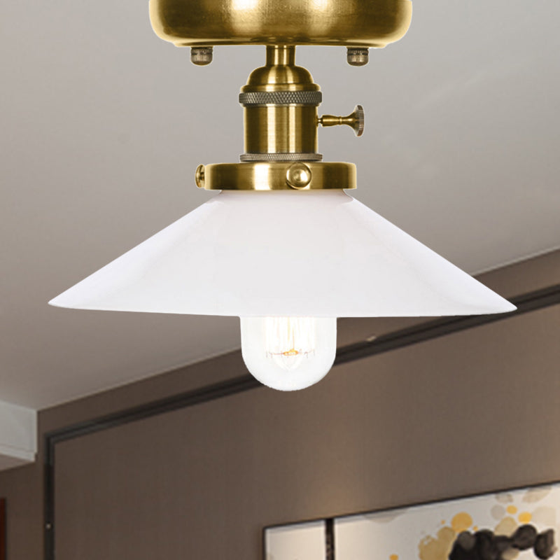 Plafonnier semi-encastré en bronze industriel avec cône/soucoupe et verre blanc/transparent - 1 plafonnier de salon