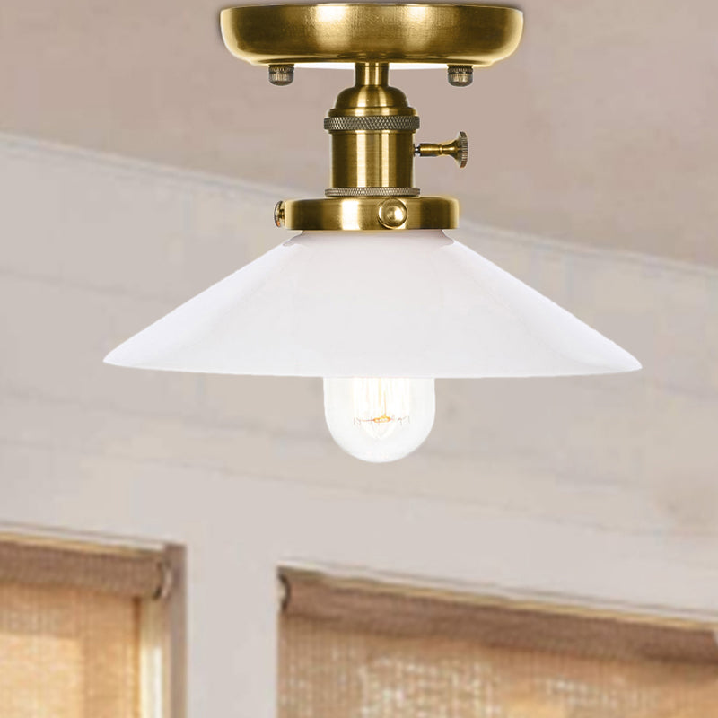 Plafonnier semi-encastré en bronze industriel avec cône/soucoupe et verre blanc/transparent - 1 plafonnier de salon