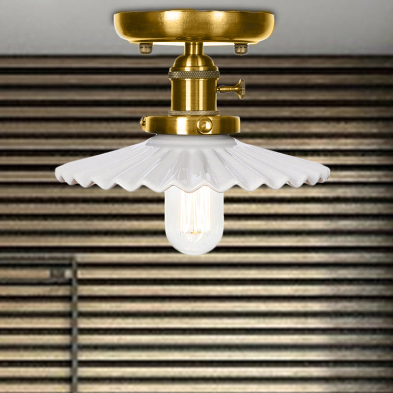 Plafonnier semi-encastré en bronze industriel avec cône/soucoupe et verre blanc/transparent - 1 plafonnier de salon