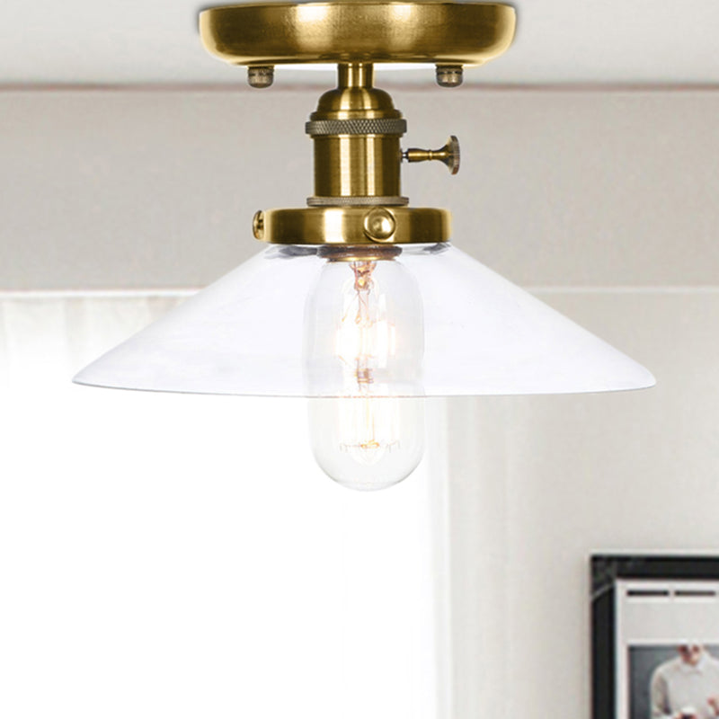 Plafonnier semi-encastré en bronze industriel avec cône/soucoupe et verre blanc/transparent - 1 plafonnier de salon