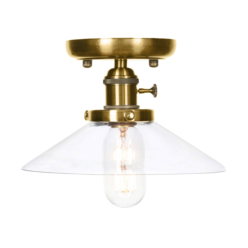 Plafonnier semi-encastré en bronze industriel avec cône/soucoupe et verre blanc/transparent - 1 plafonnier de salon