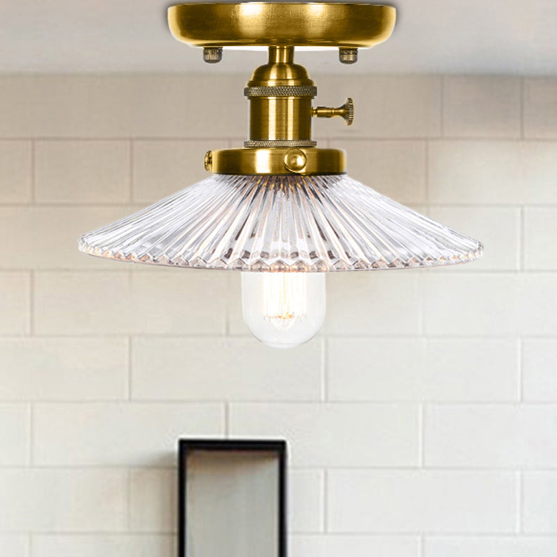 Plafonnier semi-encastré en bronze industriel avec cône/soucoupe et verre blanc/transparent - 1 plafonnier de salon