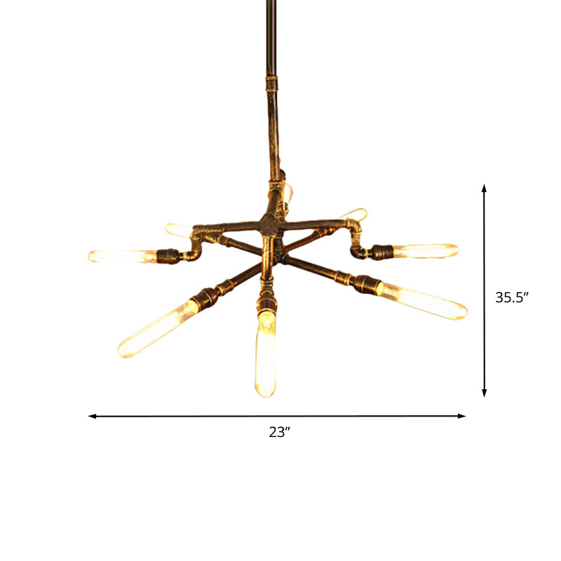 Lustre en bronze de style campagnard - 8 lumières, design en fer forgé - Plafonnier d'intérieur