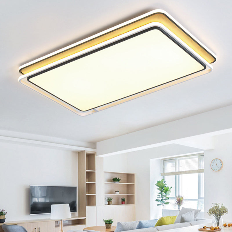 Modern Led Flush Mount Light Fixture: Black Rectangular Design Close To Ceiling Lamp In White/Warm /