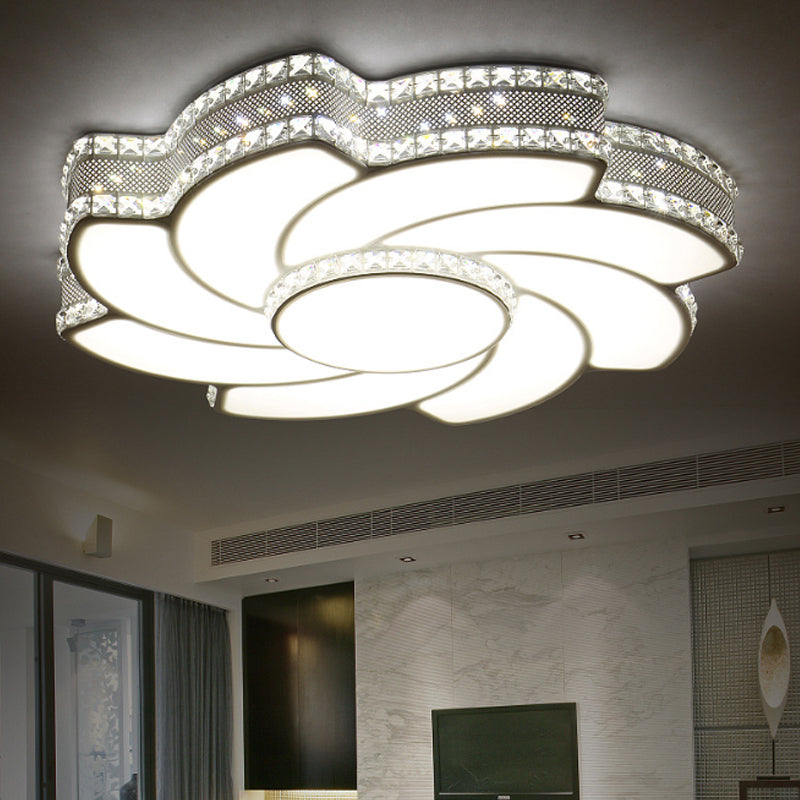 Modern LED Flower Metal Flush Ceiling Light Fixture, White/Warm Light, 19"/23.5" Wide