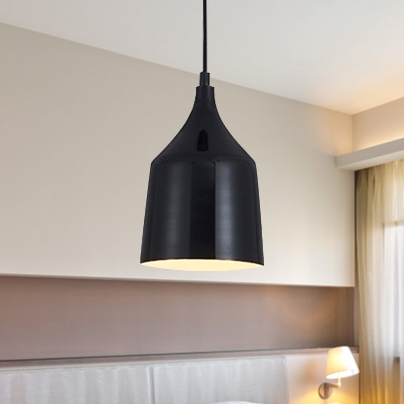 Contemporary Metal Bell Ceiling Hanging Light - Adjustable 1 Light Pendant in White/Black (6"/8"/10.5" Dia)