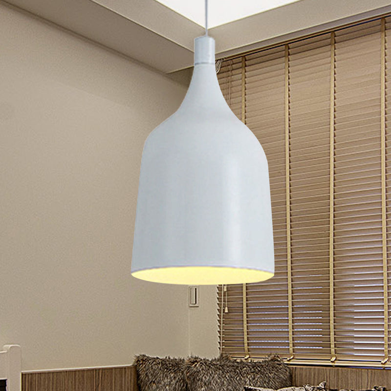 Contemporary Metal Bell Ceiling Hanging Light - Adjustable 1 Light Pendant in White/Black (6"/8"/10.5" Dia)