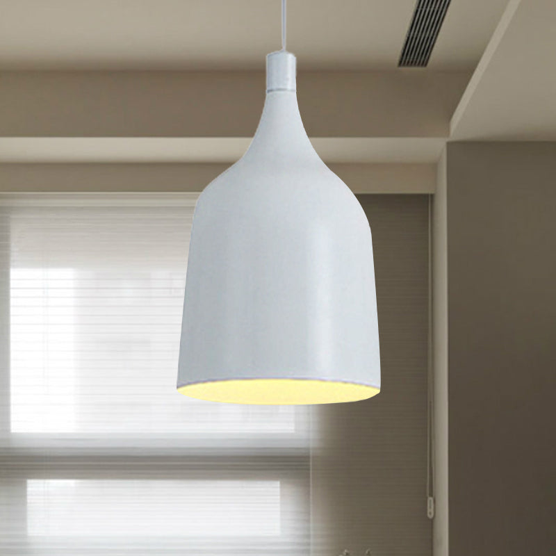 Contemporary Metal Bell Ceiling Hanging Light - Adjustable 1 Light Pendant in White/Black (6"/8"/10.5" Dia)