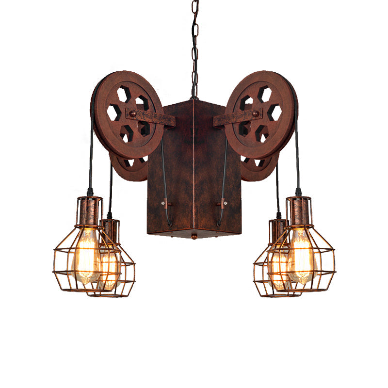 Lampe à suspension industrielle en métal rouillé avec globe en cage - Luminaire et équipement de lustre à 4/6 lumières