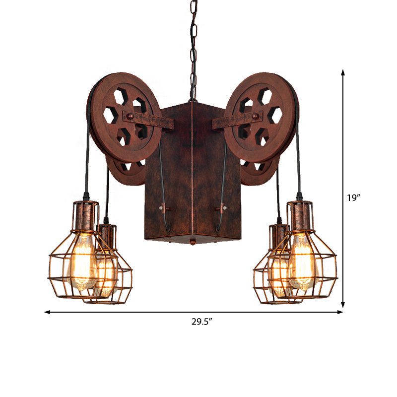 Lampe à suspension industrielle en métal rouillé avec globe en cage - Luminaire et équipement de lustre à 4/6 lumières